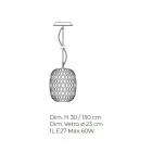 Llambë e varur e punuar me dorë në gotë veneciane të fryrë - Cloe Balloton Viadurini