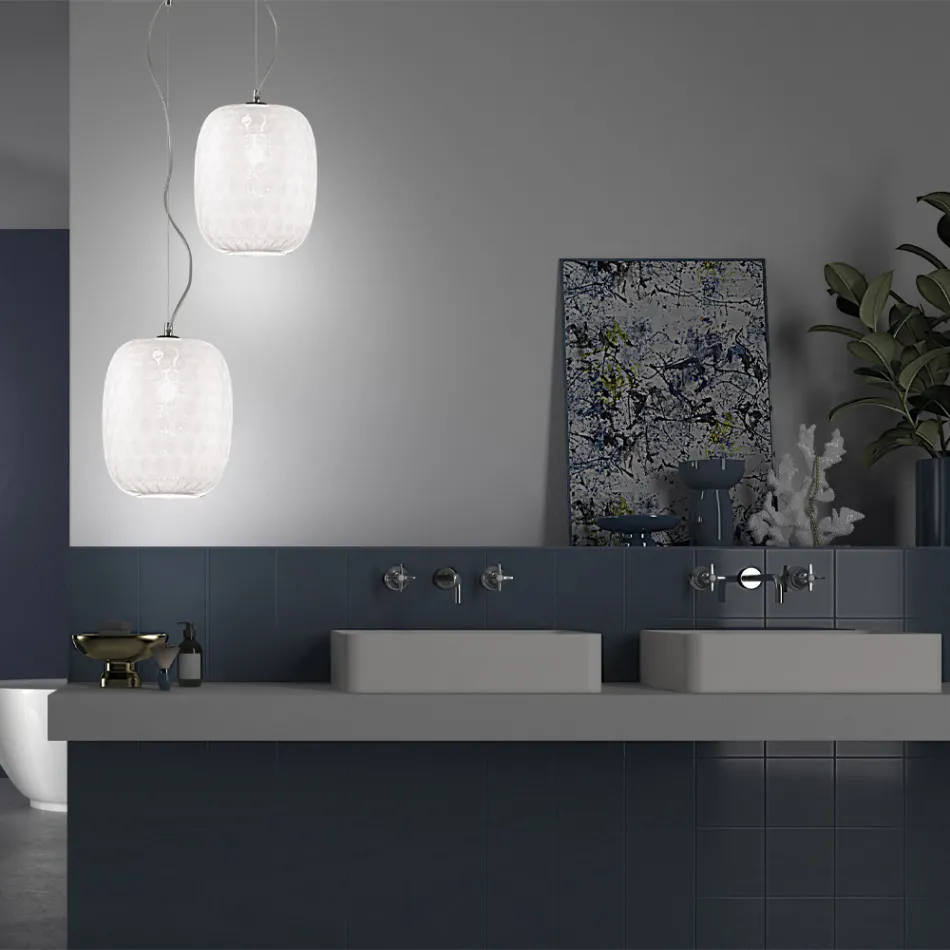 Llambë e varur e punuar me dorë në gotë veneciane të fryrë - Cloe Balloton Viadurini