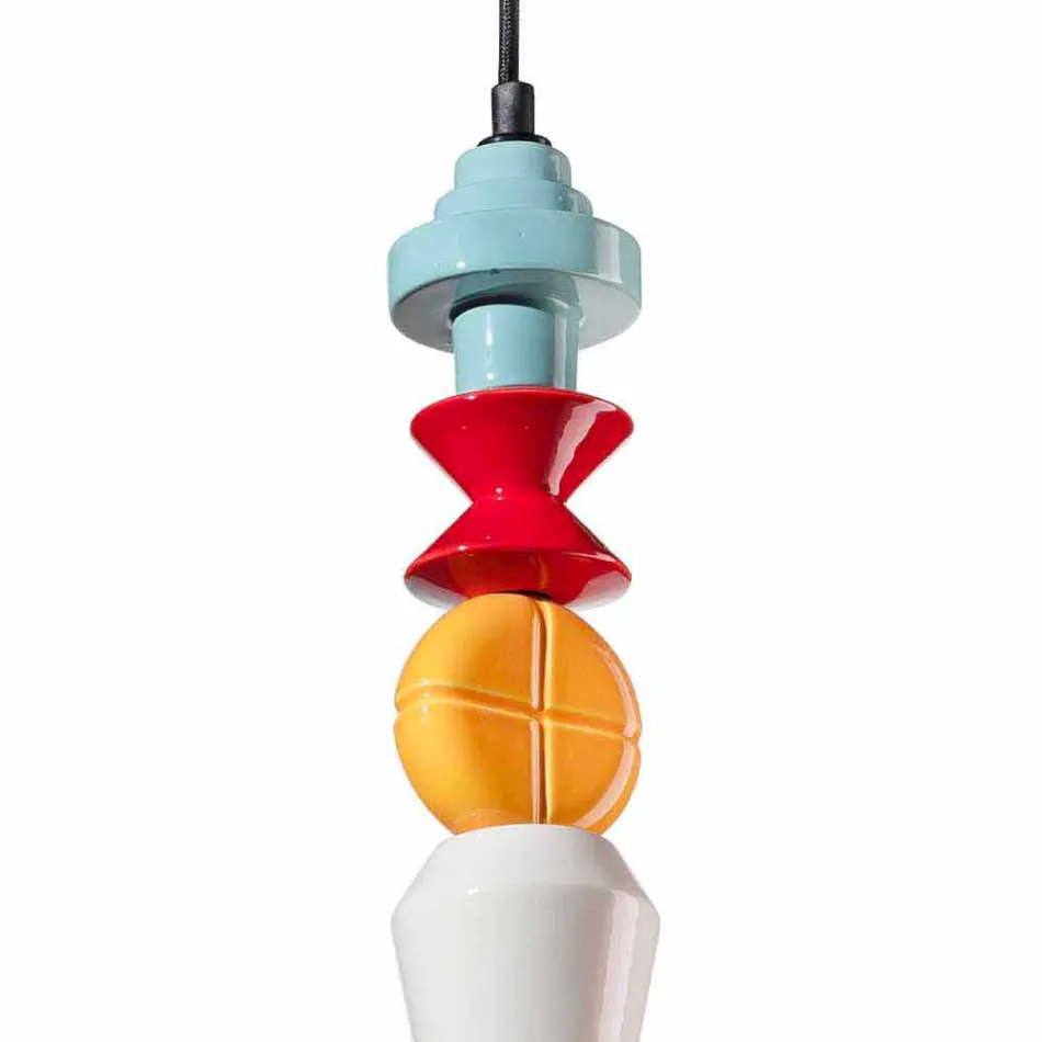 Llambë e verdhë ose e gjelbër retro qeramike e varur e bërë në Itali - Ferroluce Lariat Viadurini