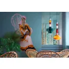 Llambë e verdhë ose e gjelbër retro qeramike e varur e bërë në Itali - Ferroluce Lariat Viadurini