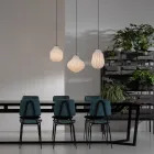 Dizajni i llambës së varur i zgjatur në xham filigrani të bardhë - karavan Viadurini