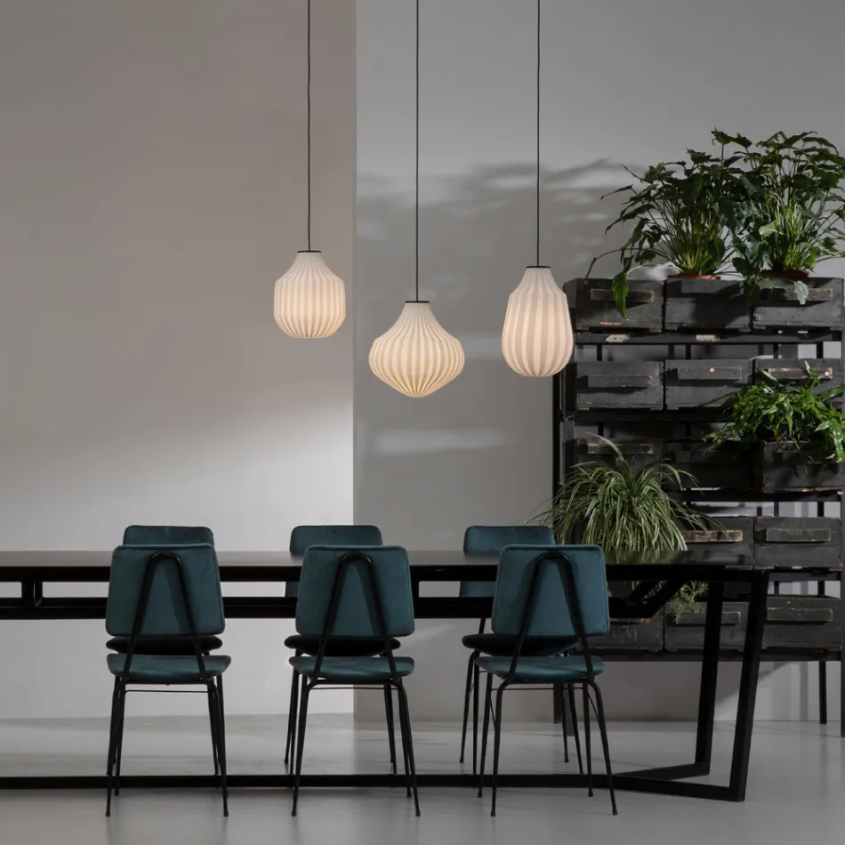 Llambë varëse me dizajn të rrumbullakët në xham filigran të bardhë - Karvan Viadurini