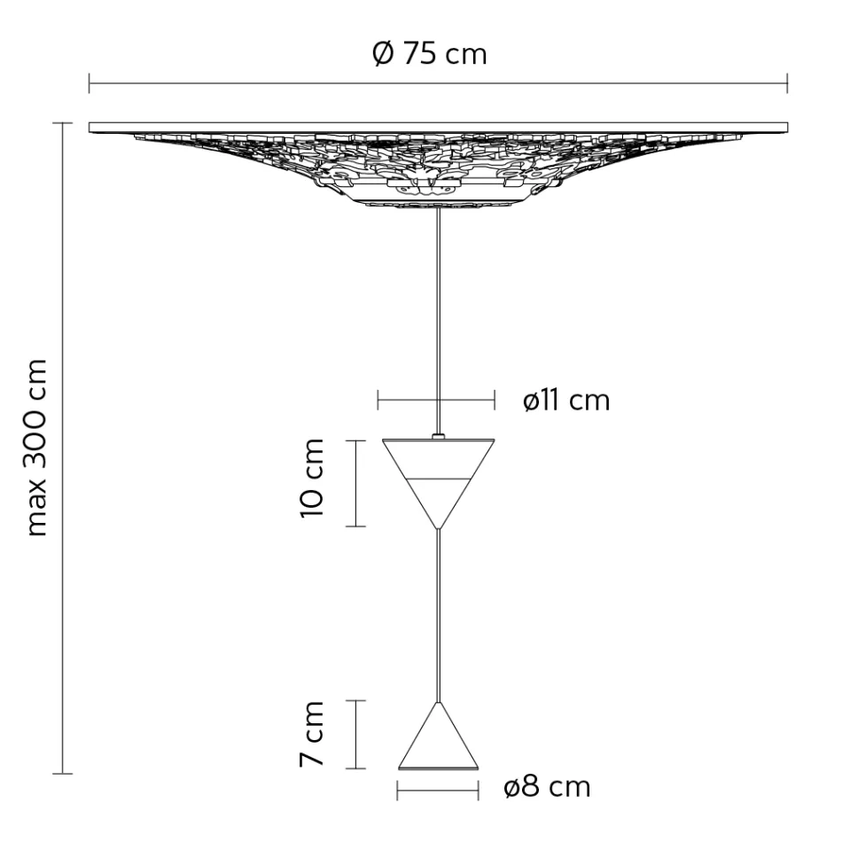 Llambë e varur e projektuar në suva të bardhë dhe 2 kone prej alumini të zi - Tesera Viadurini