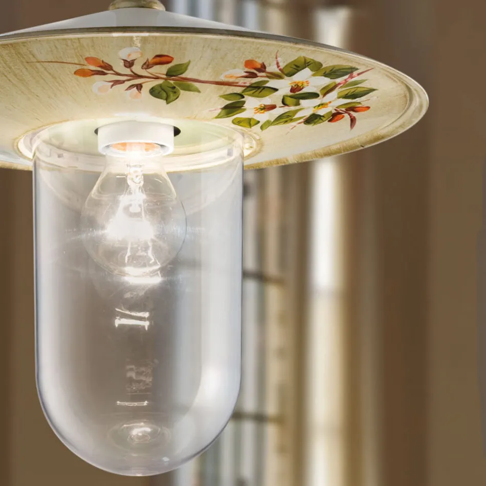 Llambë e varur në natyrë në dekor me lule të lyera me dorë - Genova Viadurini