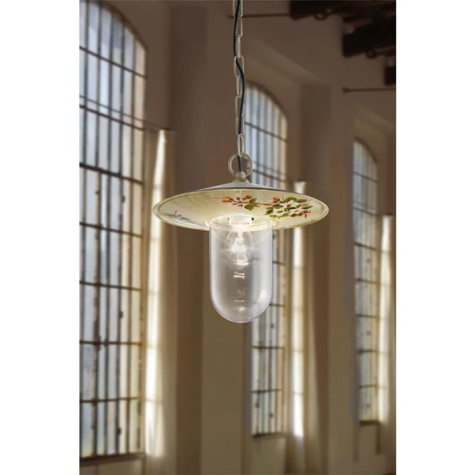 Llambë e varur në natyrë në dekor me lule të lyera me dorë - Genova Viadurini