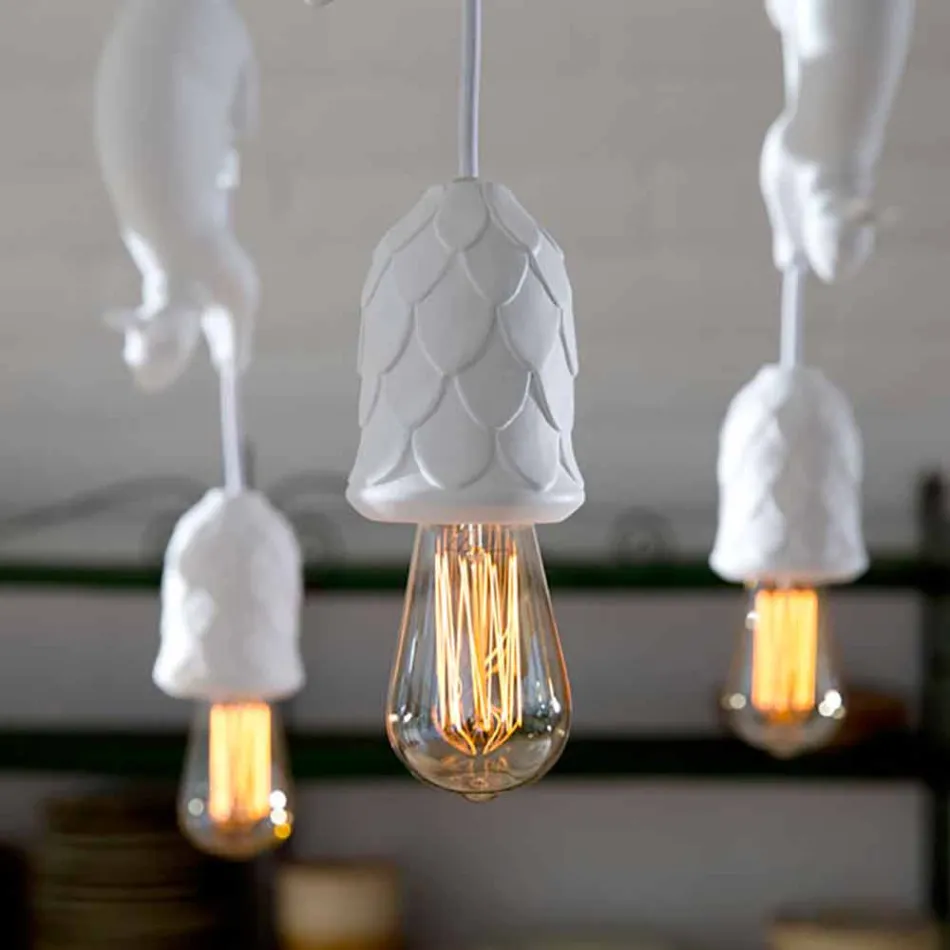 Llambë e Pezulluar në Qeramikë të Bardhë Matt me Ketri dhe Lis - Ketri Viadurini