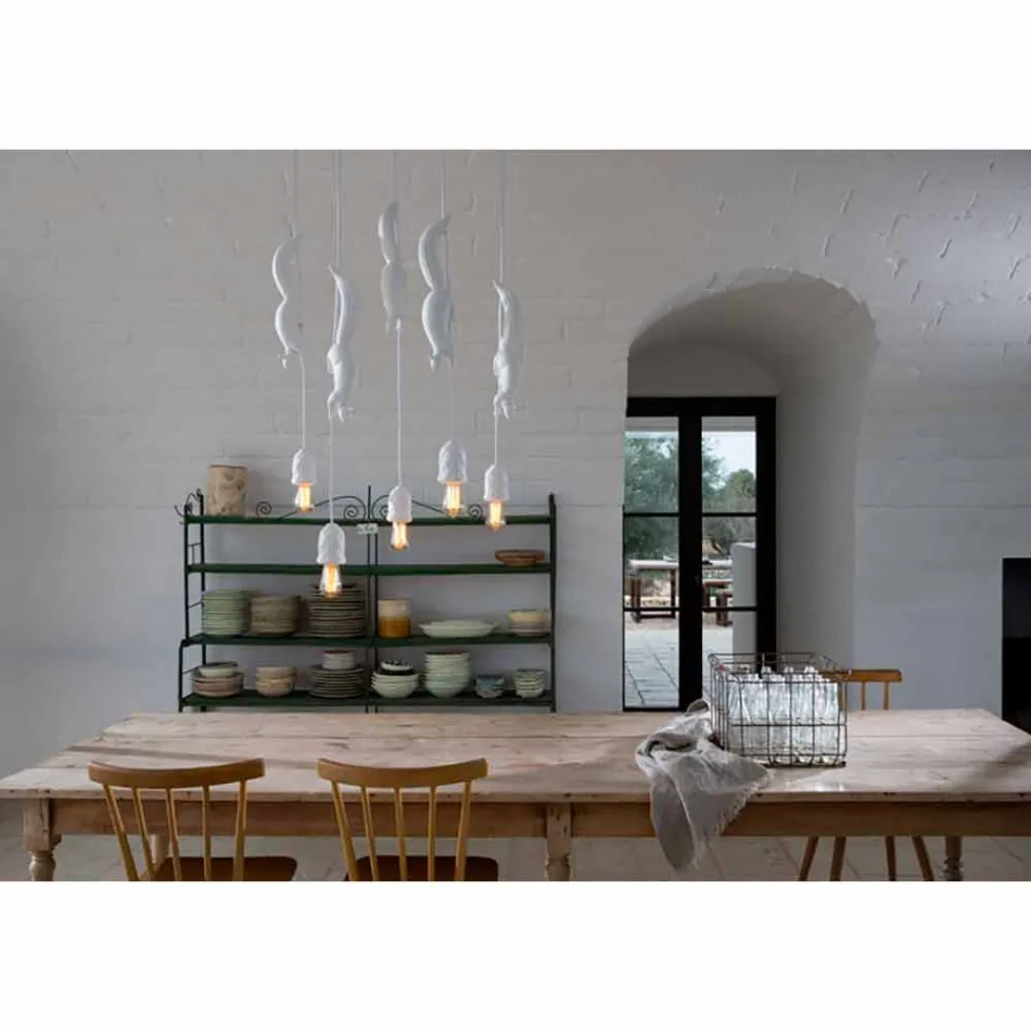 Llambë e Pezulluar në Qeramikë të Bardhë Matt me Ketri dhe Lis - Ketri Viadurini