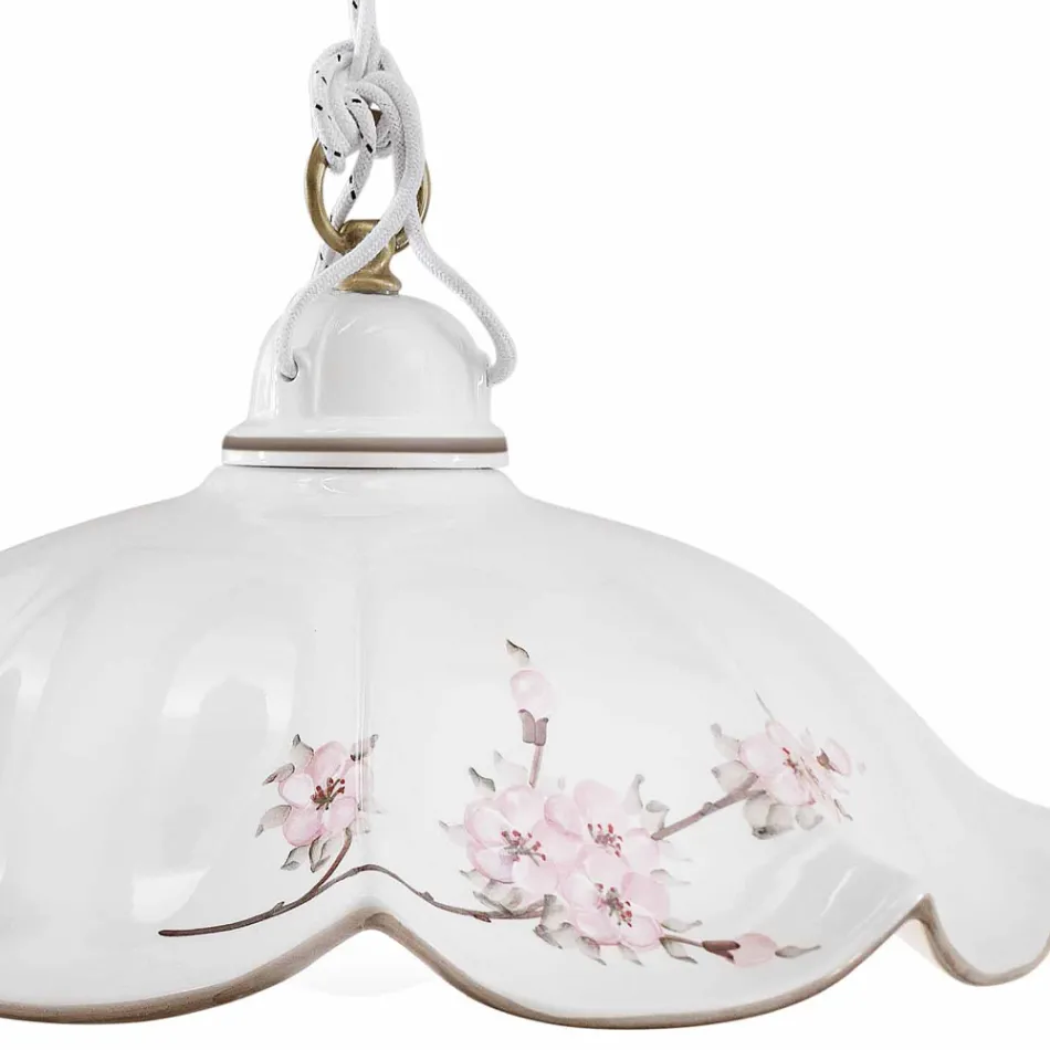 Llambë e varur me hekur dhe qeramikë me onde e dekoruar me dorë - Belluno Viadurini