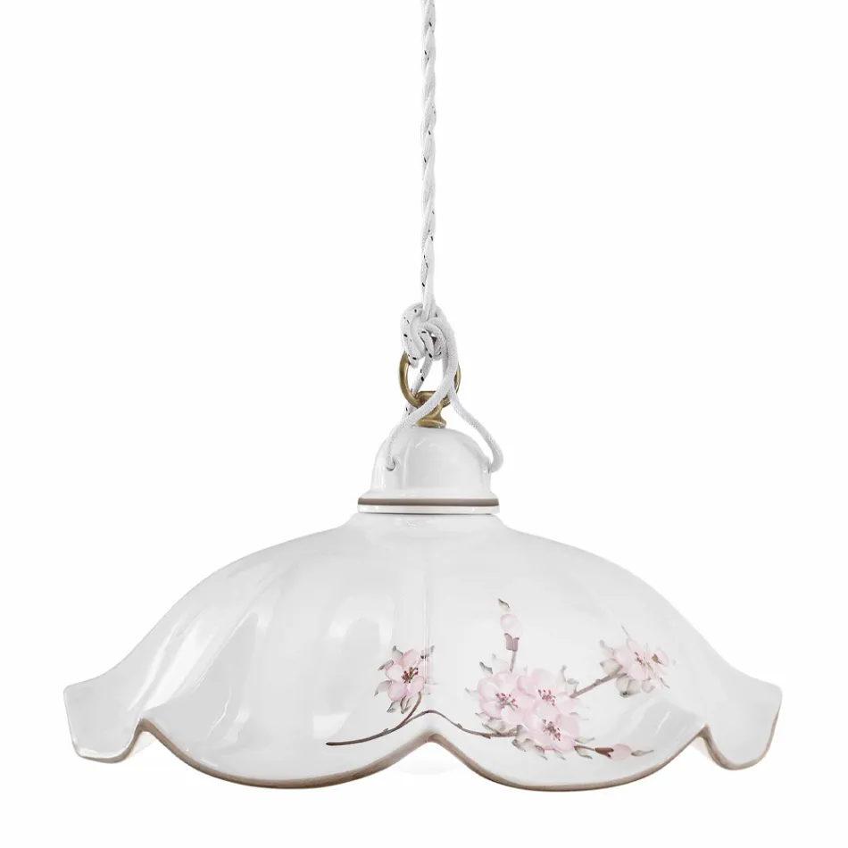 Llambë e varur me hekur dhe qeramikë me onde e dekoruar me dorë - Belluno Viadurini