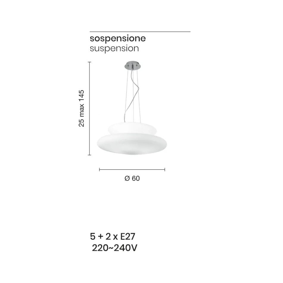 Llambë e varur në xhami të bardhë të fryrë dhe metal të kromuar - Illumina Viadurini