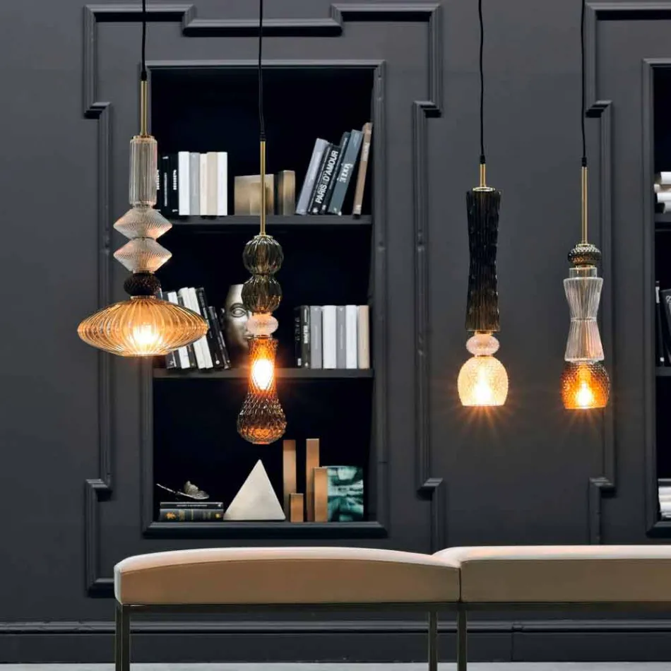 Llamba e pezulluar në xham dhe pëlhurë Murano prodhuar në Itali - Missi Viadurini