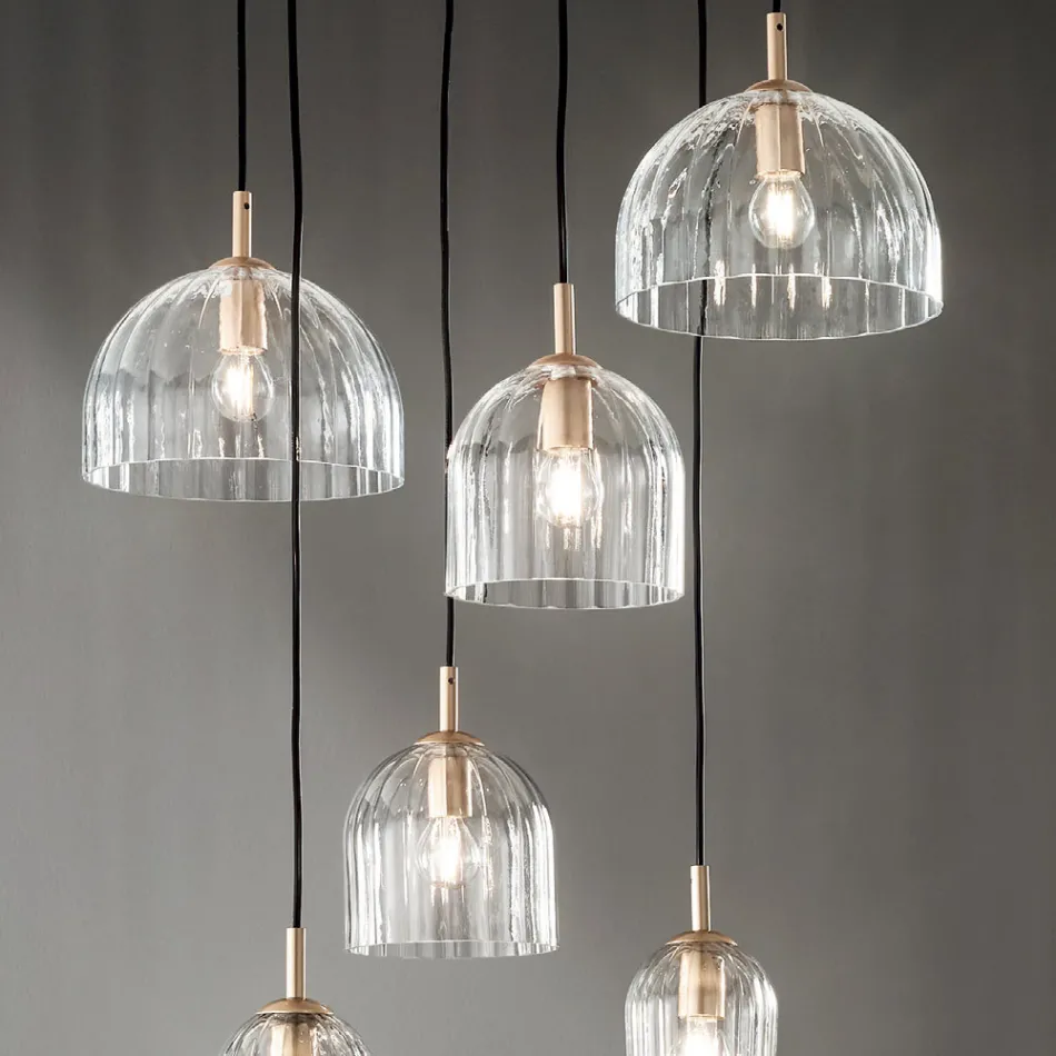 Llambë e varur në xham me vija të fryrë dhe metal të lyer - Giuliano Viadurini