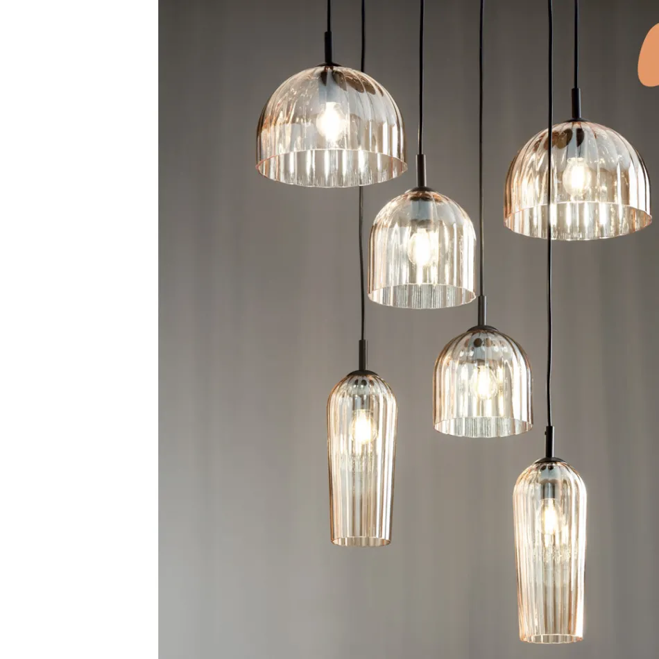 Llambë e varur në xham me vija të fryrë dhe metal të lyer - Giuliano Viadurini