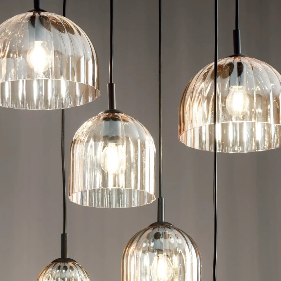 Llambë e varur në xham me vija të fryrë dhe metal të lyer - Giuliano Viadurini