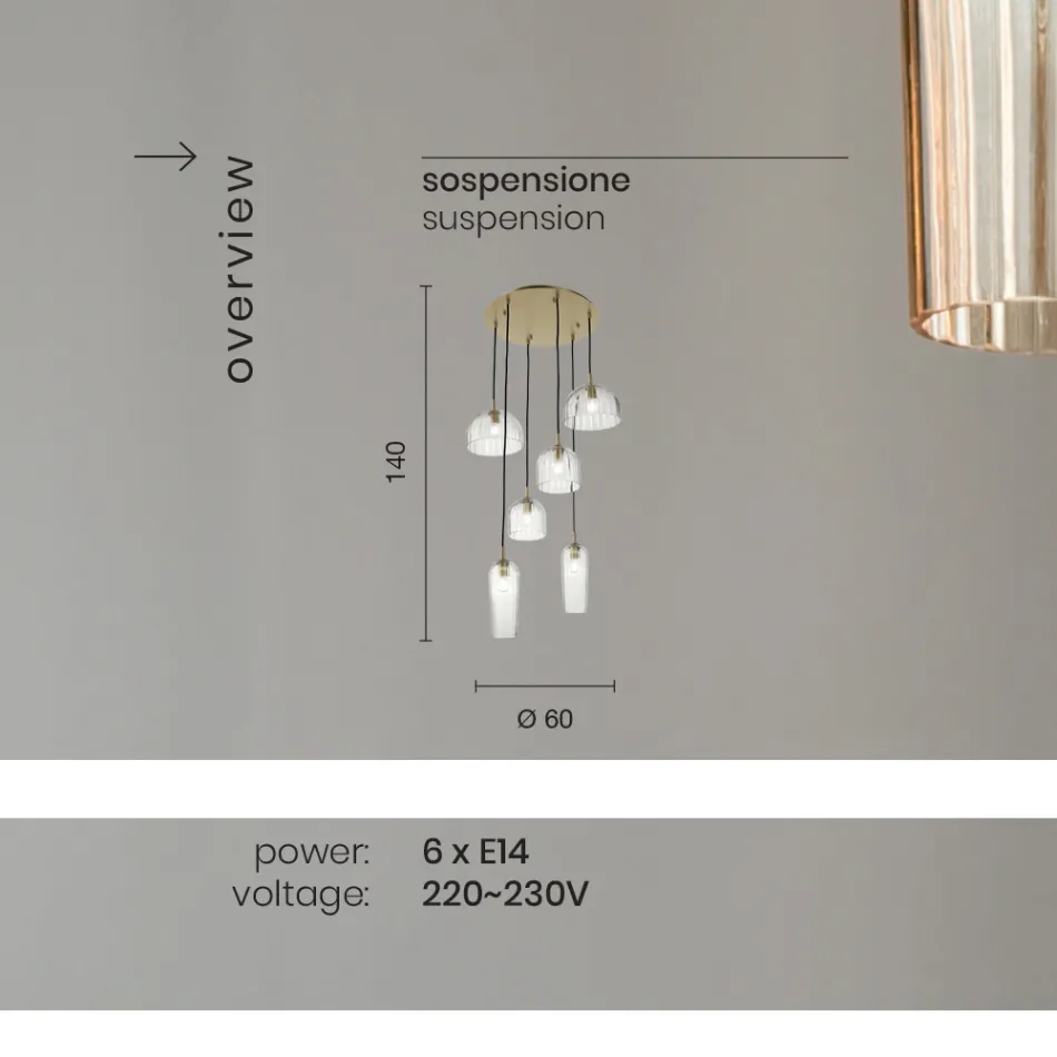 Llambë e varur në xham me vija të fryrë dhe metal të lyer - Giuliano Viadurini