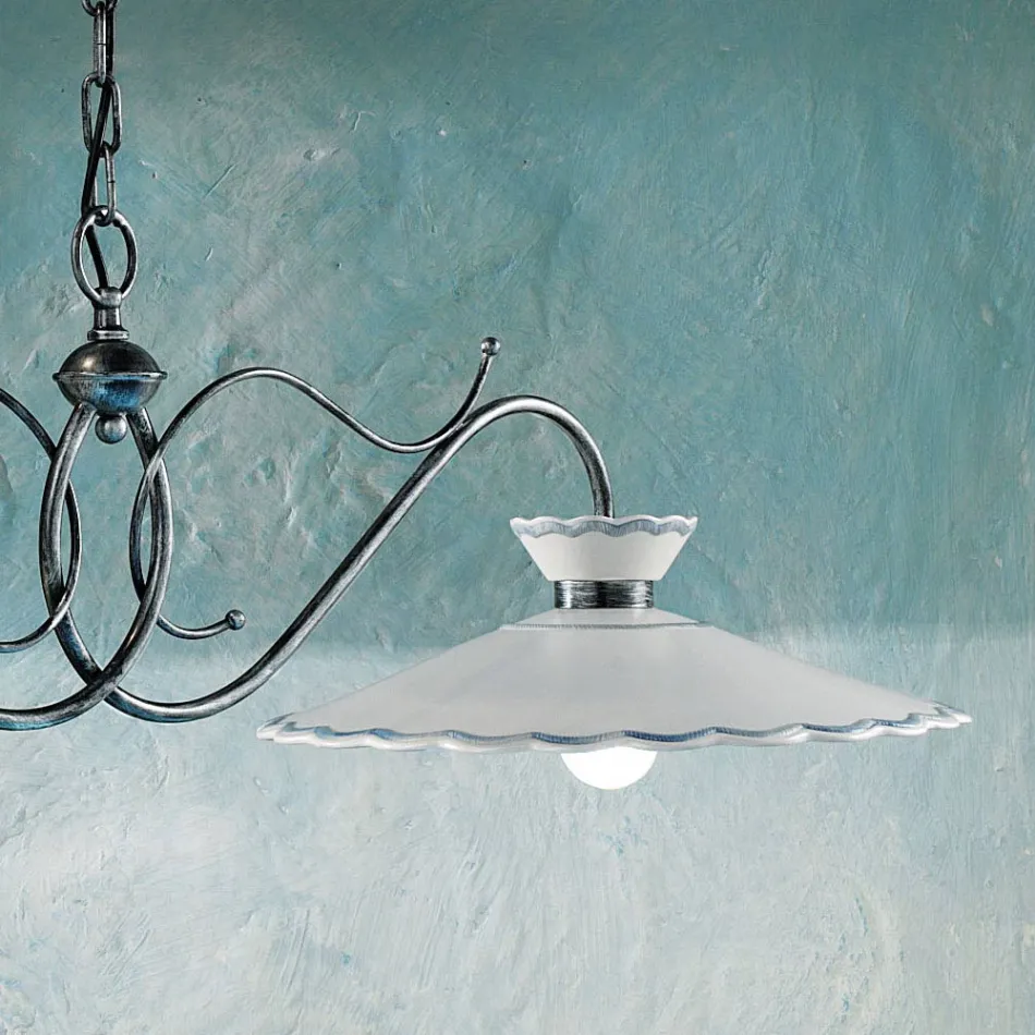 Llambë lineare e varur 2 drita qëndisje qeramike e punuar me dorë - Ravenna Viadurini