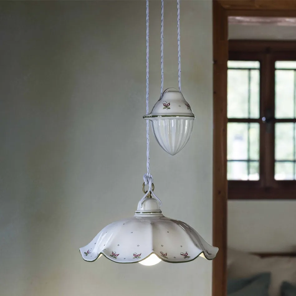 Llambë e varur lart e poshtë në qeramikë me onde e dekoruar me dorë - Belluno Viadurini