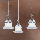 Llambë varëse e rrumbullakët në hekur, xhami, qeramike e lyer me dorë - Ferrara Viadurini