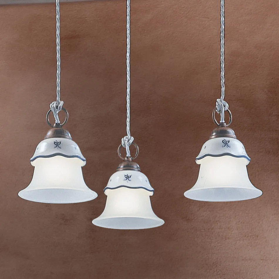 Llambë varëse e rrumbullakët në hekur, xhami, qeramike e lyer me dorë - Ferrara Viadurini