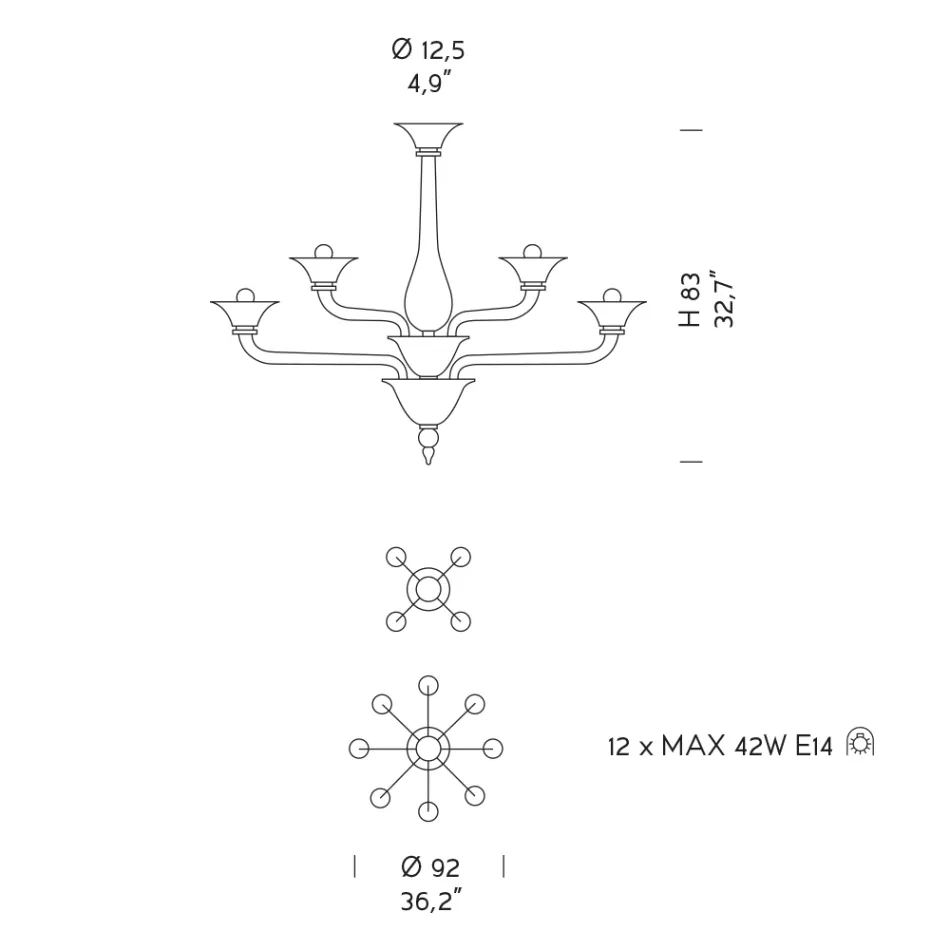 Llambadar qelqi venecian 12 drita Prodhuar në Itali - Ismail Viadurini