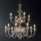 Llambadar klasik 12 drita në xham dhe metal italian të punuar me dorë - Memori Viadurini