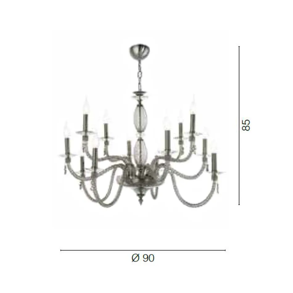 Llambadar klasik 12 dritash në xham të fryrë dhe detaje me dorë - Phaedra Viadurini