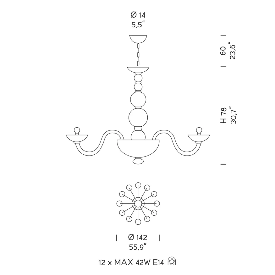 Llambadar 12 dritash në Venecia Xham dhe Metal Prodhuar në Itali - Foscarino Viadurini