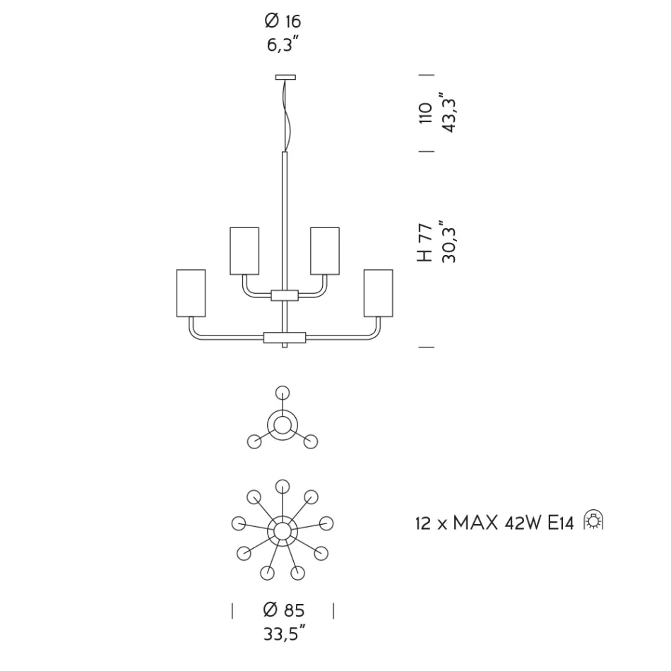 Llambadar 12 Dritash në Venecia Qelqi dhe Metal Prodhuar në Itali - Graham Viadurini