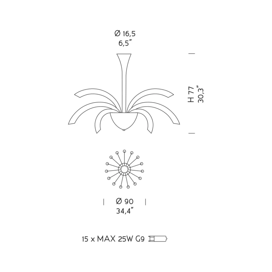 Llambadar 15 dritash në qelq venecian dhe krom Metal Prodhuar në Itali - Jason Viadurini