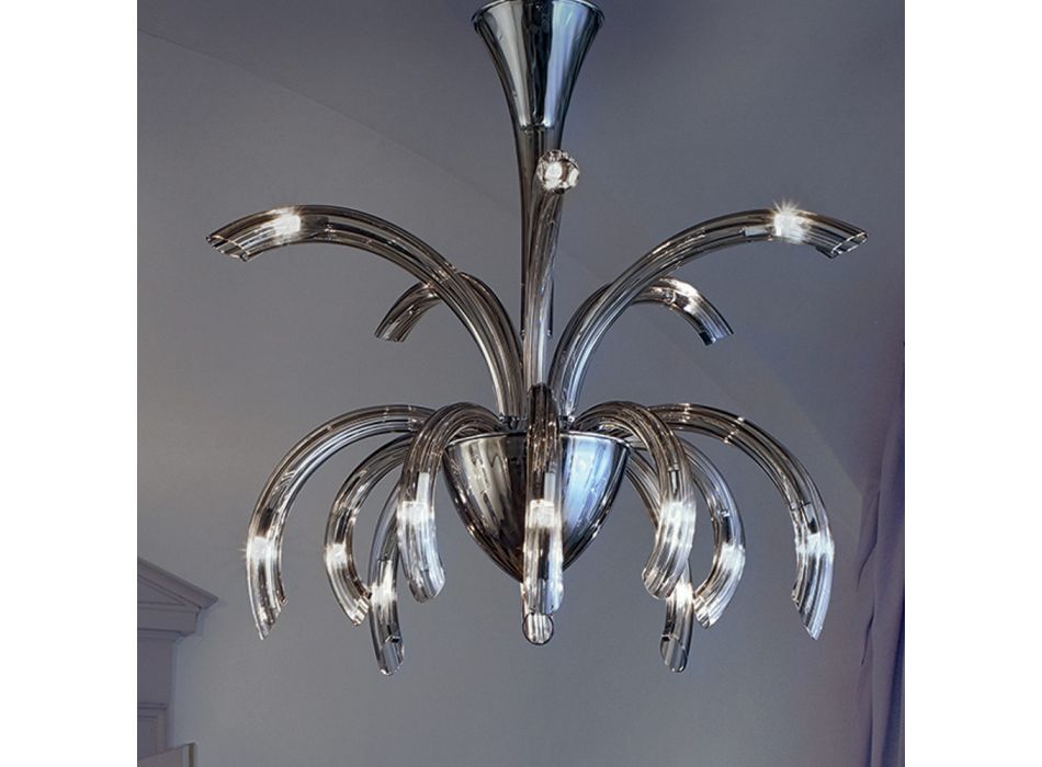 Llambadar 15 dritash në xhami venecian dhe krom Metal Prodhuar në Itali - Jason Viadurini