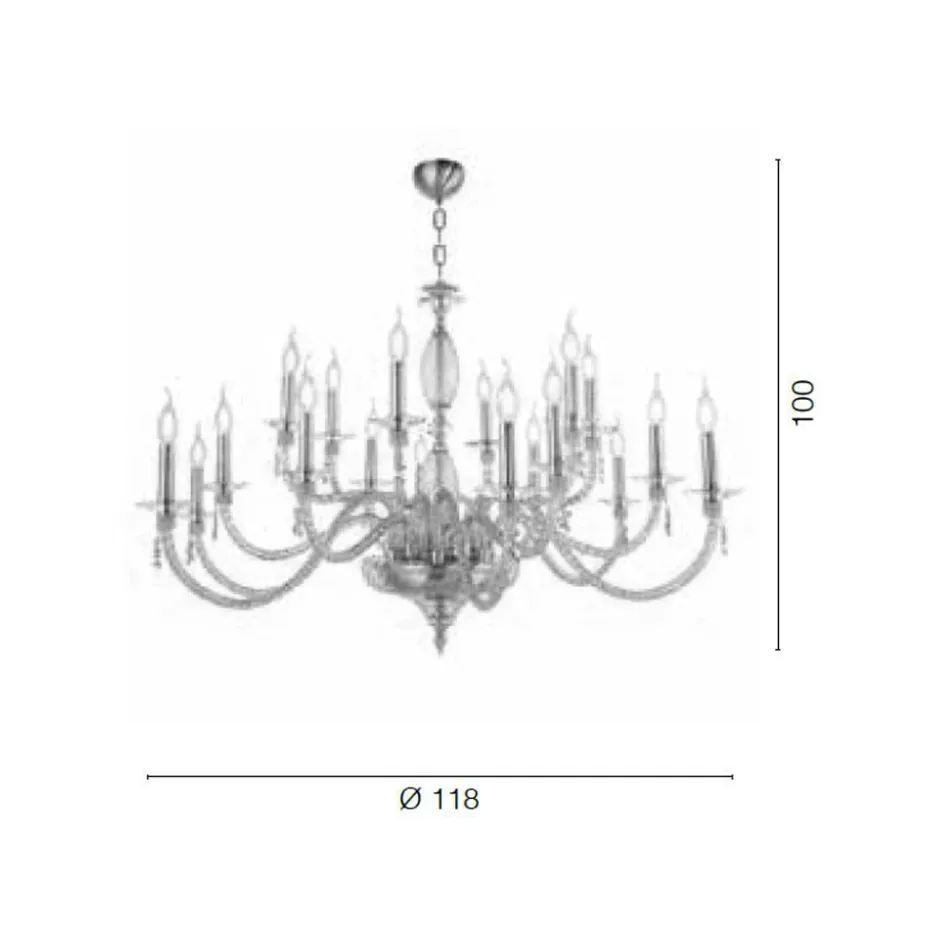 Llambadar klasik 18 dritash në xham të fryrë dhe detaje me dorë - Phaedra Viadurini