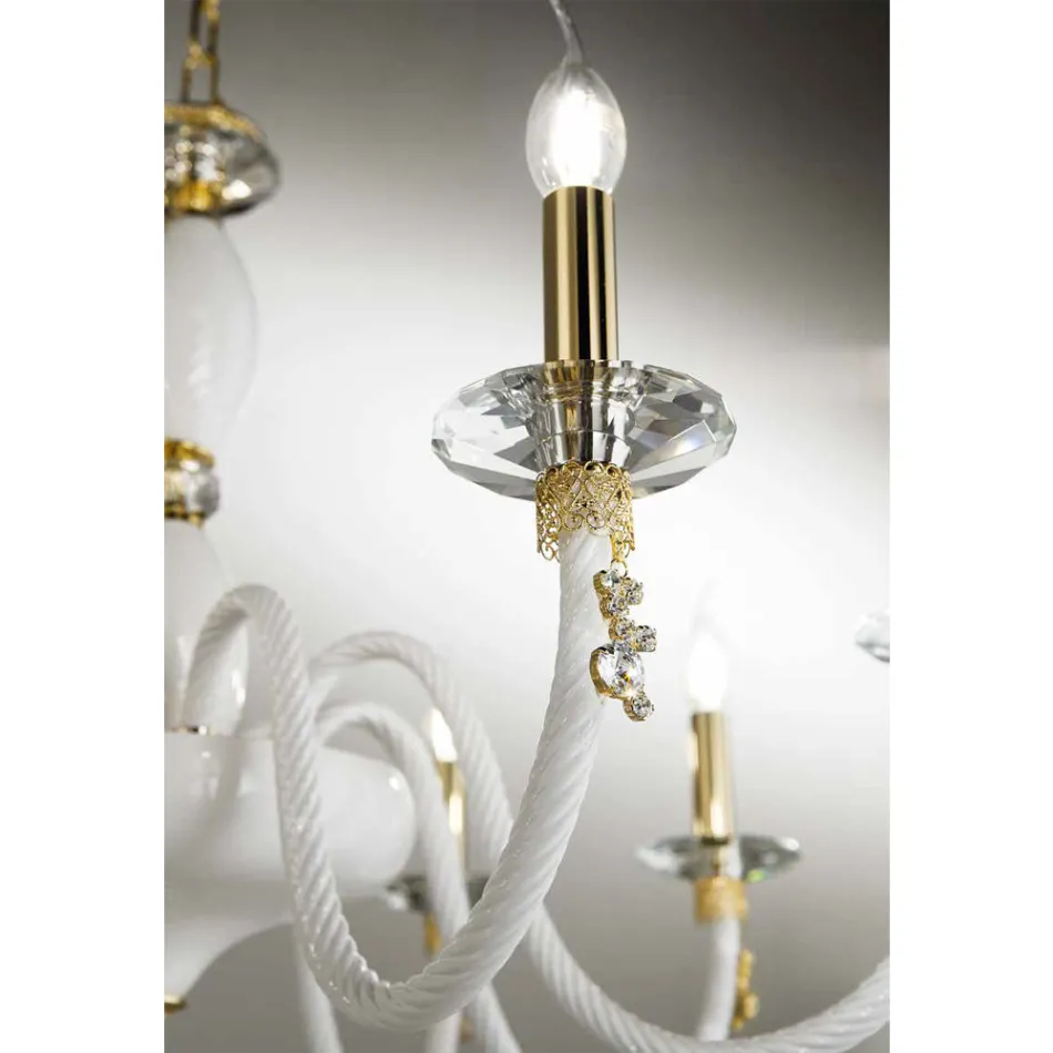 Llambadar klasik 18 dritash në xham të fryrë dhe detaje me dorë - Phaedra Viadurini