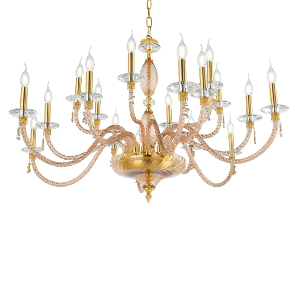 Llambadar klasik 18 dritash në xham të fryrë dhe detaje me dorë - Phaedra Viadurini