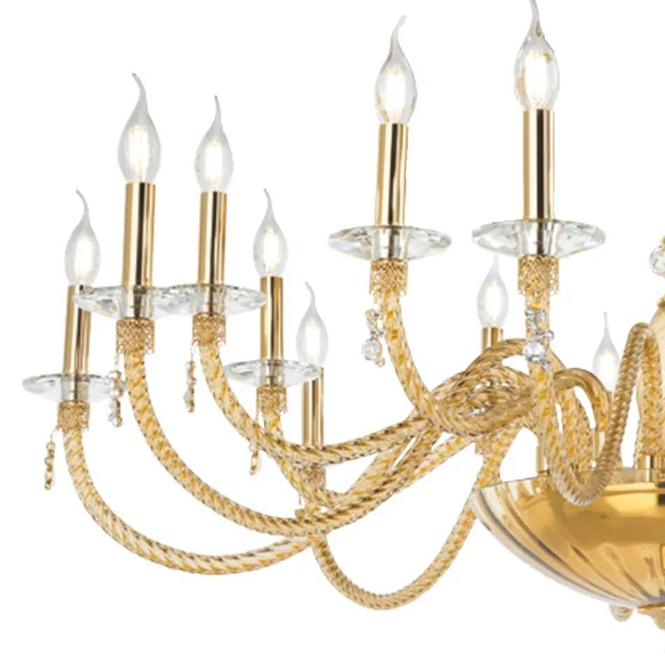 Llambadar klasik 18 dritash në xham të fryrë dhe detaje me dorë - Phaedra Viadurini