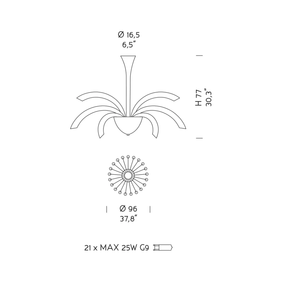 Llambadar 21 Drita në Xham dhe Metal Venecias të punuar me dorë - Jason Viadurini