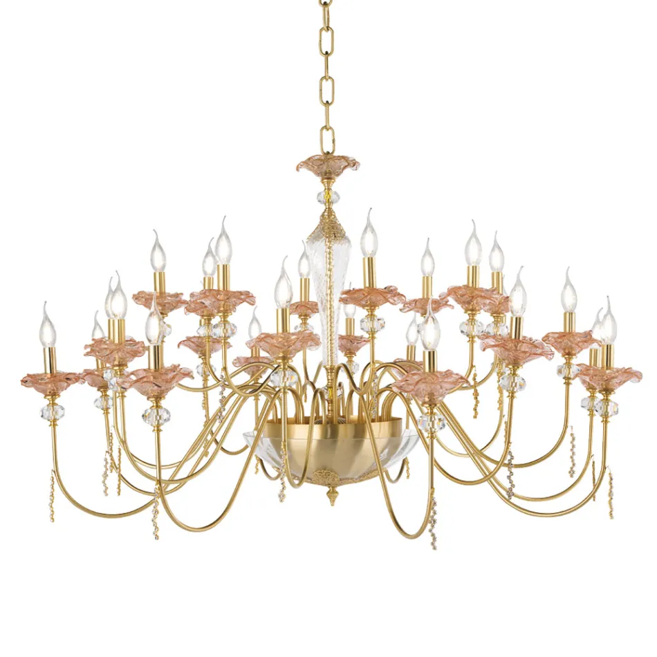 Llambadar klasik 24 dritash në qelq, kristal dhe metal luksoz - Flanders Viadurini