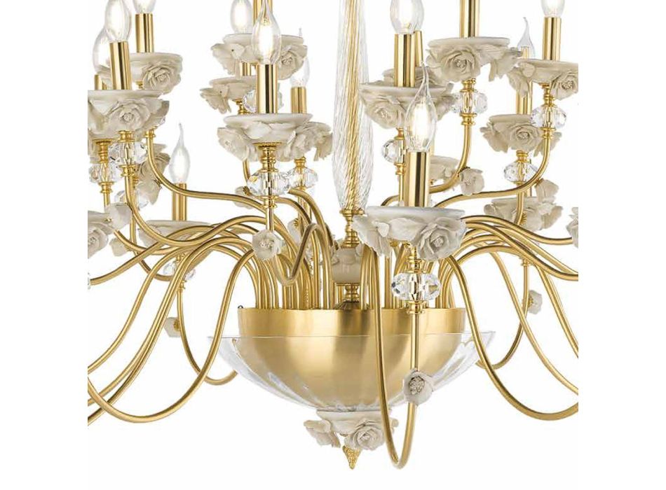 Llambadar klasik 30 dritash në porcelan dhe xham luksoz - Eteria Viadurini