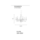 Llambadar klasik 6 dritash në xham transparent italian të punuar me dorë - Rapallo Viadurini