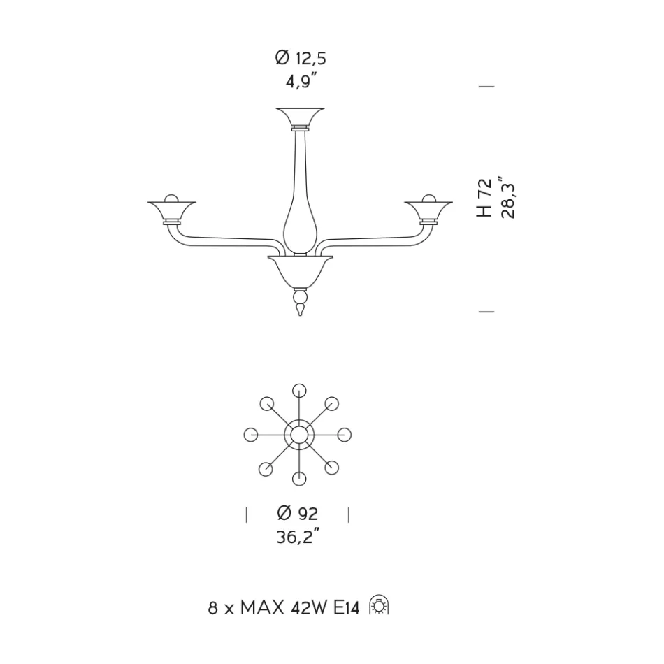Llambadar qelqi venecian 8 Drita Prodhuar në Itali - Ismail Viadurini