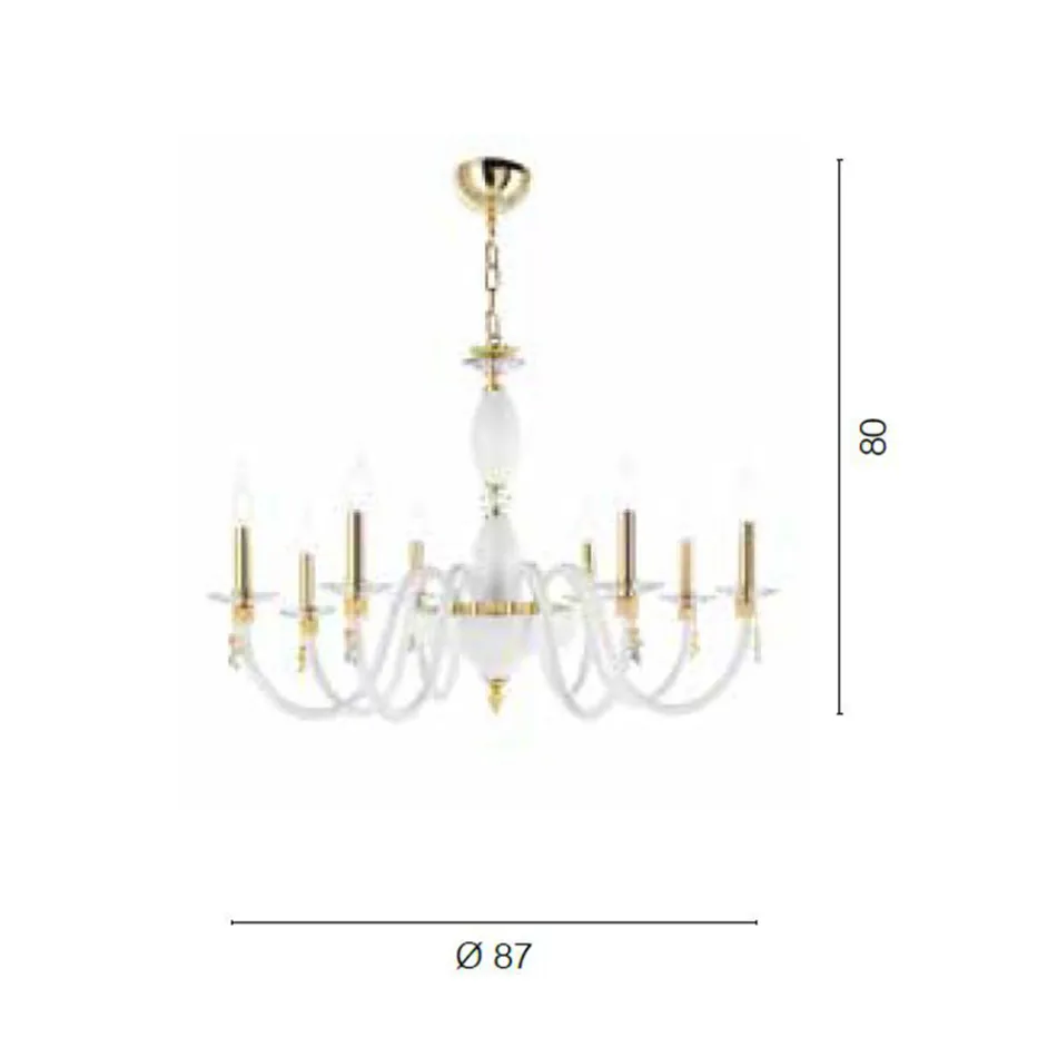 Llambadar klasik me 8 drita në xham të fryrë dhe detaje me dorë - Phaedra Viadurini