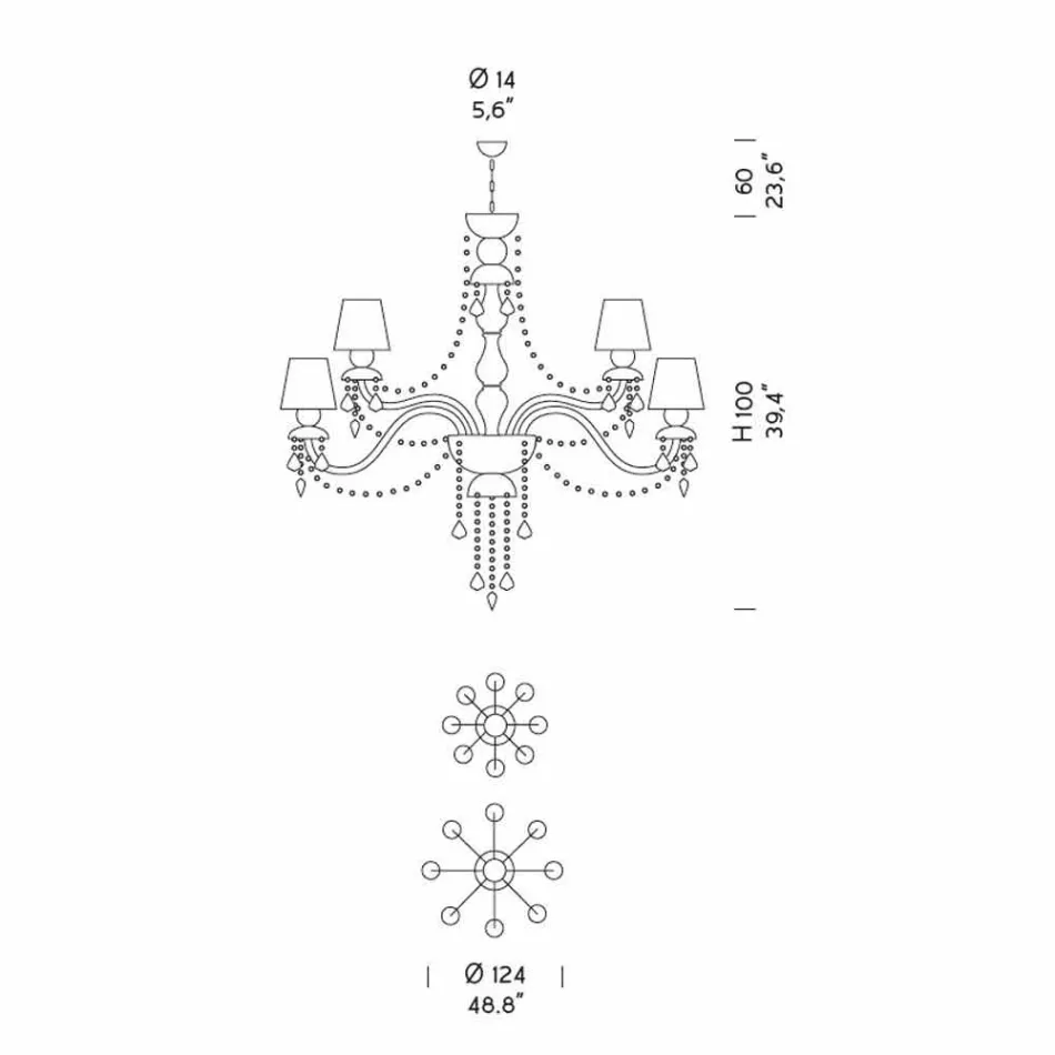 Llambadar me 16 drita të bëra me dorë në Xham të Venecias, Prodhuar në Itali - Milagros Viadurini