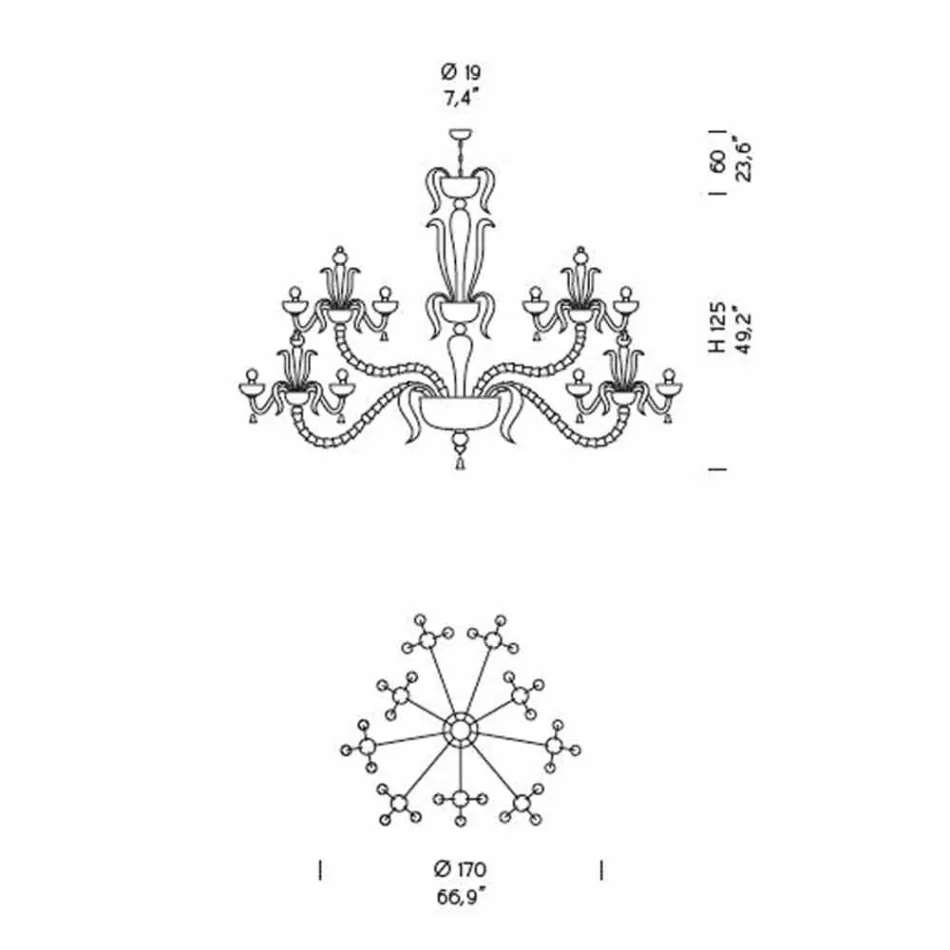 Llambadar me 27 Drita në Qelqin e Bardhë të Venecias, i punuar me dorë në Itali - Regina Viadurini