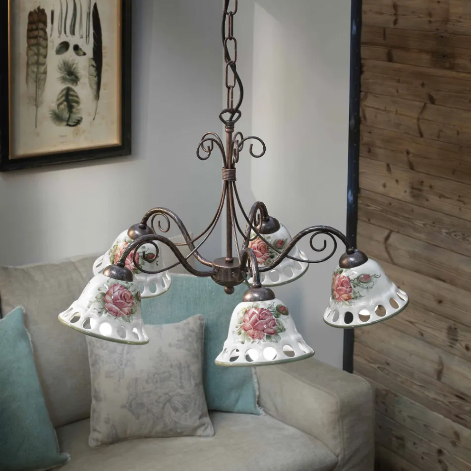 Llambadar Qeramike 3 ose 5 Drita e punuar me dore me Passanastri - Napoli Viadurini