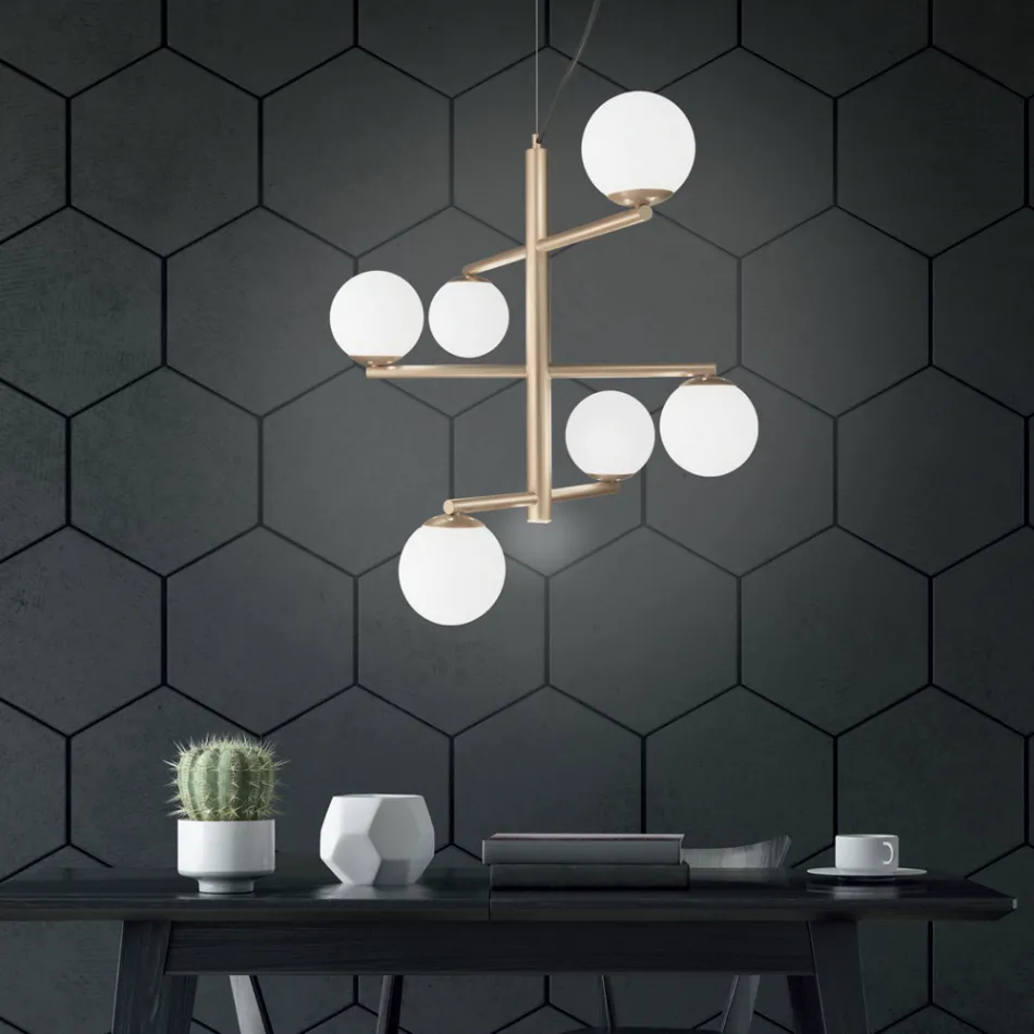 Llambadar 6 dritash ne metal te lyer me difuzer xhami - Lido Viadurini