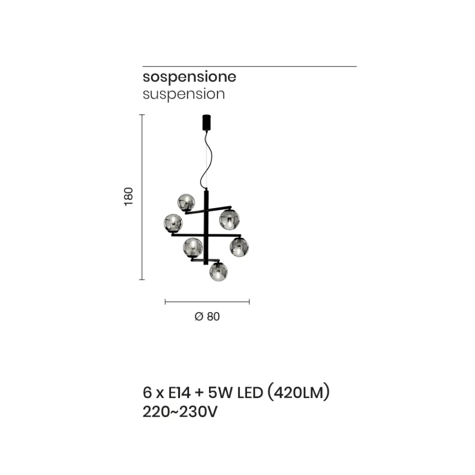 Llambadar 6 dritash ne metal te lyer me difuzer xhami - Lido Viadurini