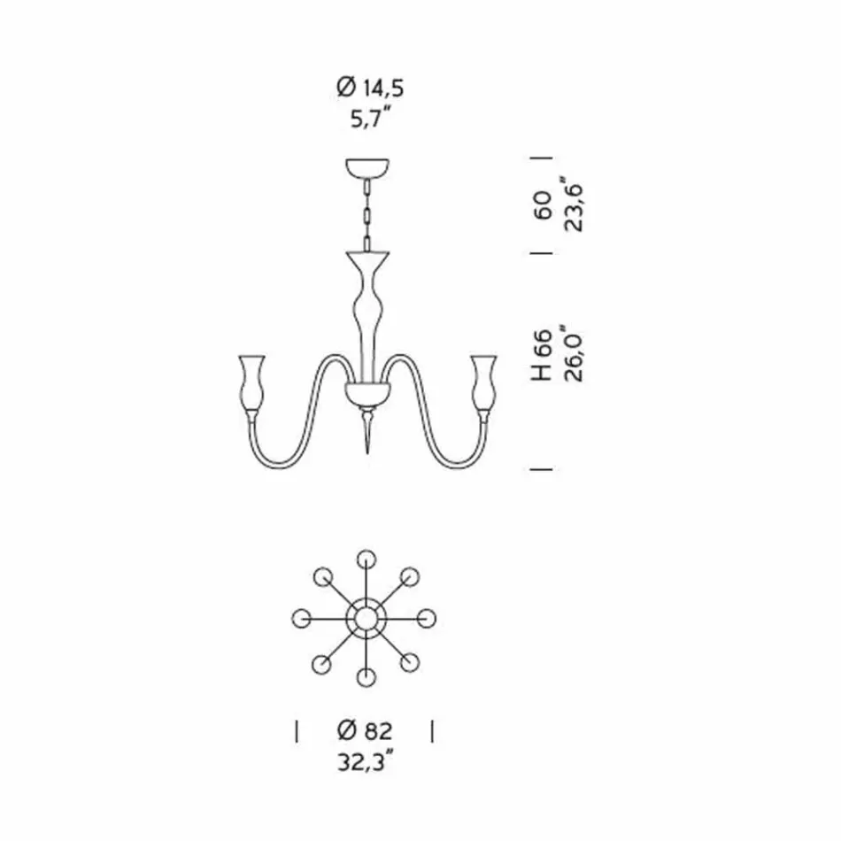 Llambadar artizanal 8-i lehtë në xham të tymosur venecian prodhuar në Itali - Vittoria Viadurini