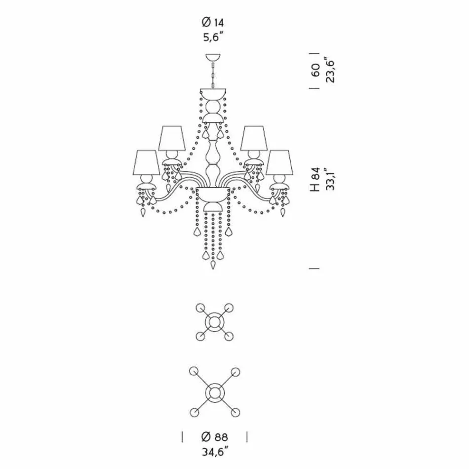 8 Llambadar Dritash në Xham të Venedikut të punuar me dorë, prodhuar në Itali - Milagros Viadurini
