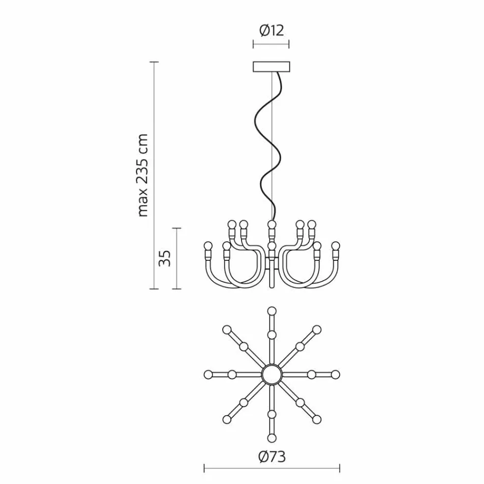 Llambadar pezullimi me 16 ose 32 drita në alumin të bardhë ose të zi - Alviso Viadurini