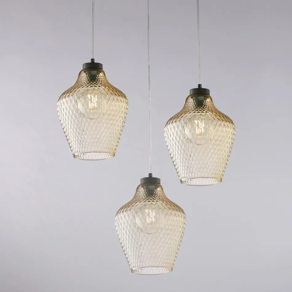 Dritë varëse metalike prej qelqi të zi Alnitak me 3 ndriçues Viadurini