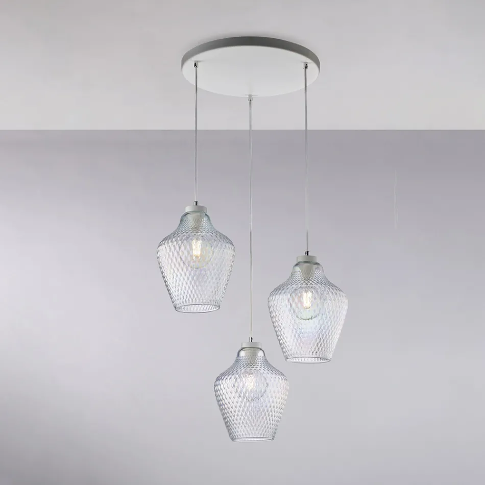 Dritë varëse metalike prej qelqi të zi Alnitak me 3 ndriçues Viadurini